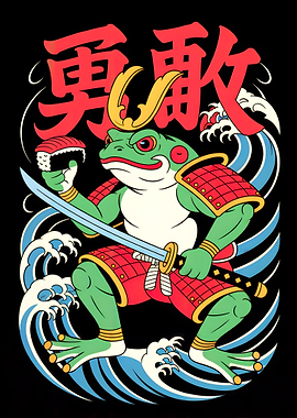 Frog Samurai with Sushi and Katana