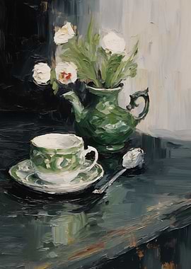 Tea Set and Flowers Art