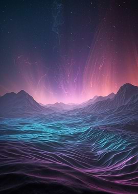 Surreal Mountain Landscape with Aurora