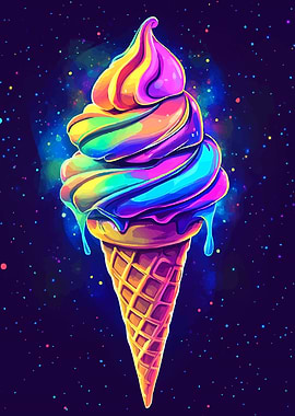 Colorful Ice Cream Cone in Space