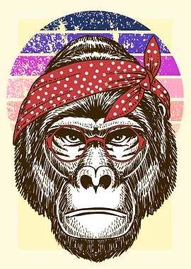 Cool Gorilla with Bandana and Glasses