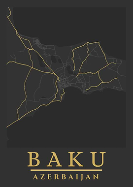 Baku Azerbaijan City Map Art