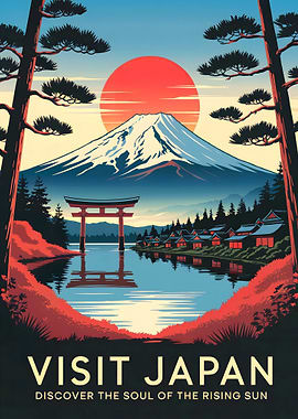 Visit Japan: Rising Sun Landscape Poster