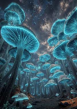 Glowing Mushroom Forest at Night