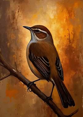 Eurasian Wren on Branch Painting