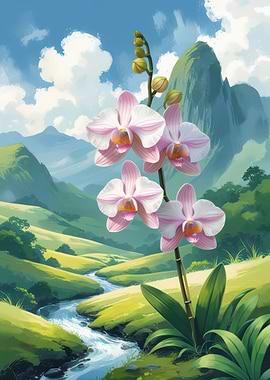 Orchids in a Mountain Landscape