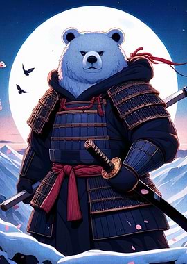Samurai Bear Under Moonlight
