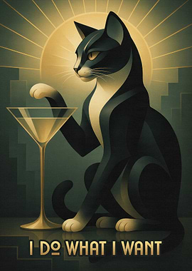 Sophisticated Cat with Martini Art Deco