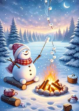 Snowman Marshmallows Campfire