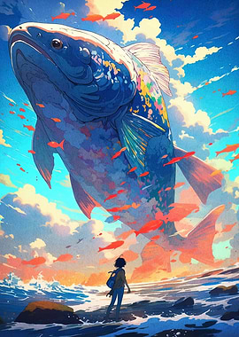 Giant Fish and Person on Beach