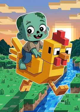 Minecraft Zombie Riding Chicken Cartoon