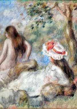 Pastel drawing of women in nature