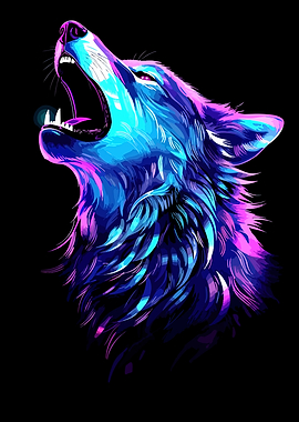 Colorful Howling Wolf Head Illustration