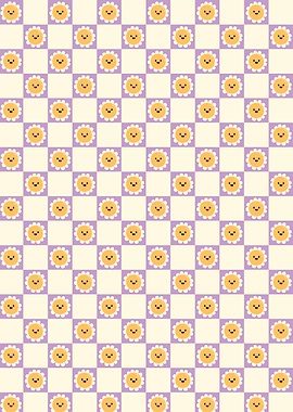 Checkerboard Pattern with Smiling Flowers