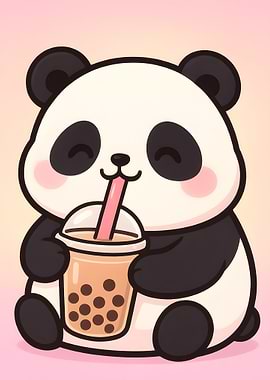 Cute Panda Drinking Bubble Tea