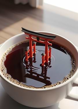 Japanese Coffee with Torii Gate