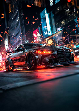 Sleek Car in Urban Nightscape