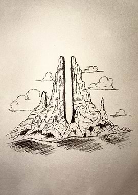 Mountain Range Sketch with Gap