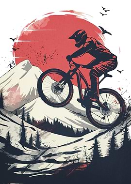 Mountain Biker Silhouette Rising Sun
