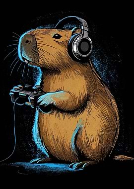 Capybara Gamer with Headphones