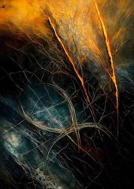 Abstract Porcelain #66 - Abstract Golden Veins on Dark Background