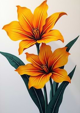 Two Orange Lily Flowers on White