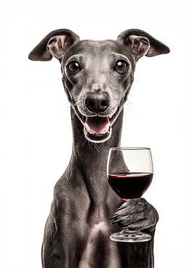 Italian Greyhound dog with Wine Glass Portrait