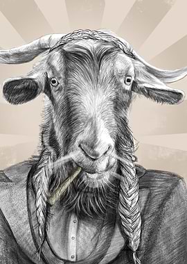Anthropomorphic Goat Smoking a Cigar