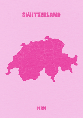 Pink Switzerland Map with Bern