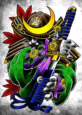 Samurai Cat Tattoo Art