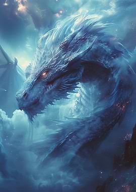 Majestic Blue Dragon in Cloudy Sky
