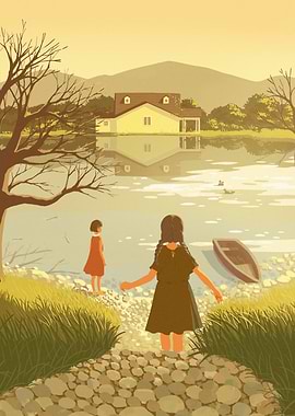 Girls by the Lake Illustration