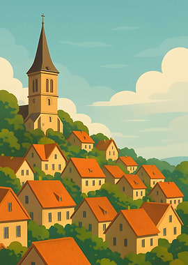 Village with Church on a Hill