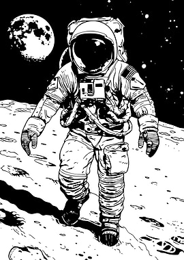 Monochrome Astronaut on Lunar Surface