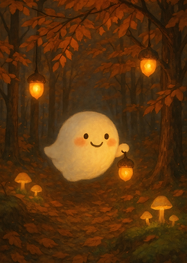 Cute Ghost in Autumn Forest