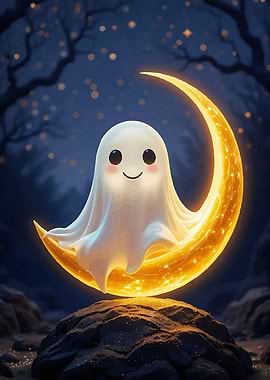 Cute Ghost Crescent Moon