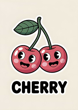 Cartoon Cherries with Faces Illustration