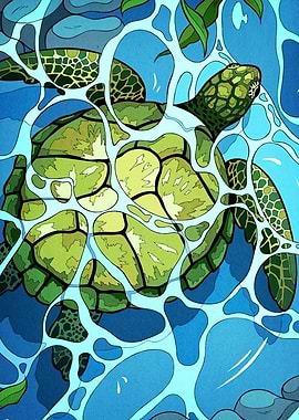 Sea Turtle in Blue Water