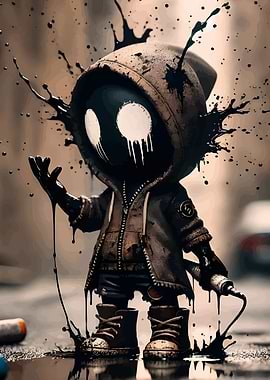 Hooded Figure with Ink Splatters