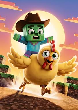 Minecraft Zombie Cowboy Riding Chicken