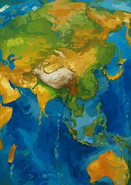 Asia and Australia Map Painting