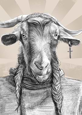 Goat with Braids and Earring