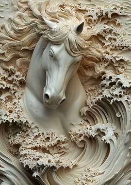 Horse and Waves Sculpture
