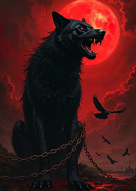 Chained Wolf Under Blood Moon