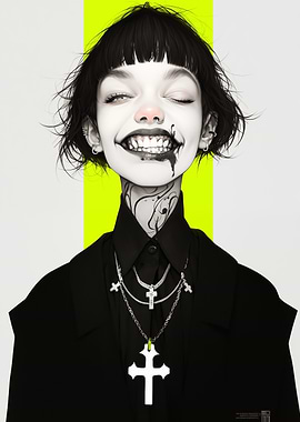 Gothic Girl with Cross Necklaces