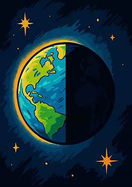 Pixel Art Earth in Space