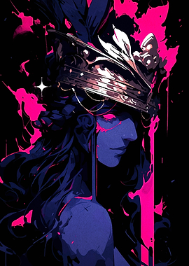 Blue and Pink Crowned Woman Portrait