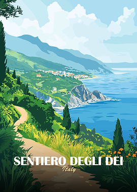 Sentiero Degli Dei, Italy Travel Poster