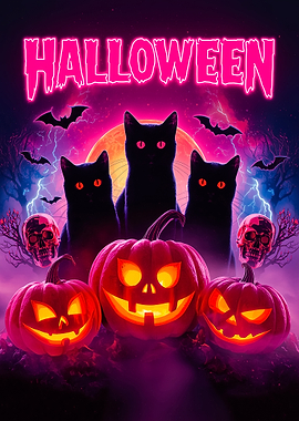 Halloween Cats and Pumpkins