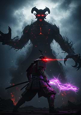 Samurai vs. Demon with Electric Sword